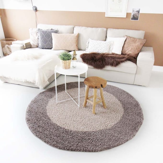 Rond hoogpolig vloerkleed - Trend Frame taupe 120