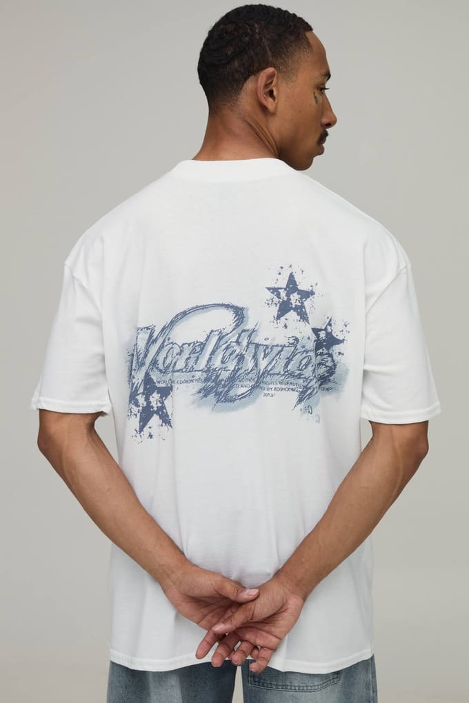 Wit Oversized T-shirt Met Grootschalige Worldwide Print | White | Size Small