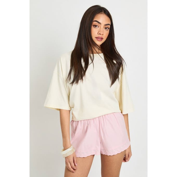 boohoo Dames Poplin Short Met Broderie Afwerking | Roze | Maat: 36