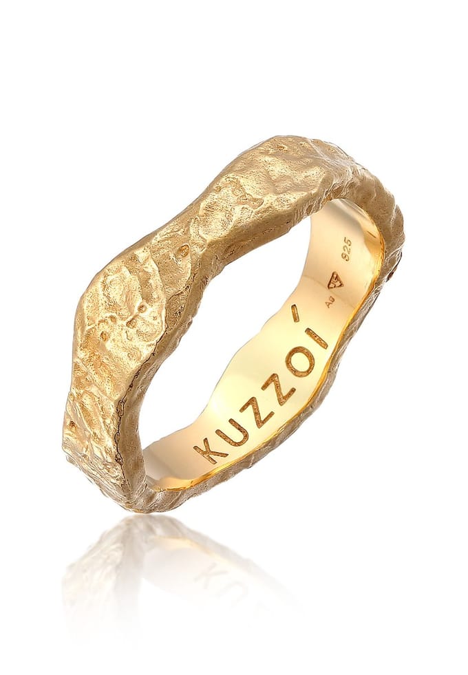 KUZZOI - Ring - Heren Band Organisch Structuur in 925 Sterling Zilver - Heren