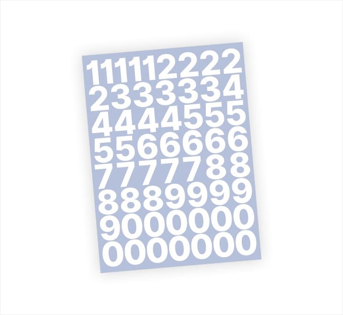 Cijfer stickers / Plaknummers - Stickervel Set - Wit - 3cm hoog - Geschikt voor binnen en buiten - Standaard lettertype - Mat