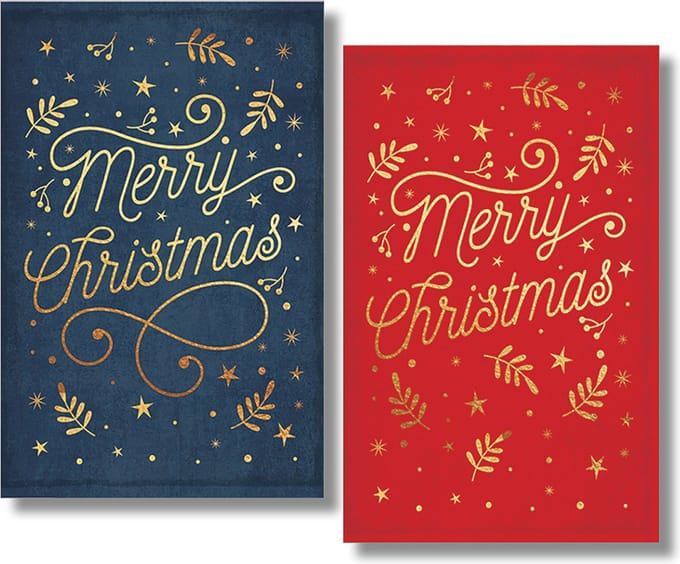 40 Kerstkaarten - Folie - Witte envelop - 10,5 x 16 cm - 2 motieven
