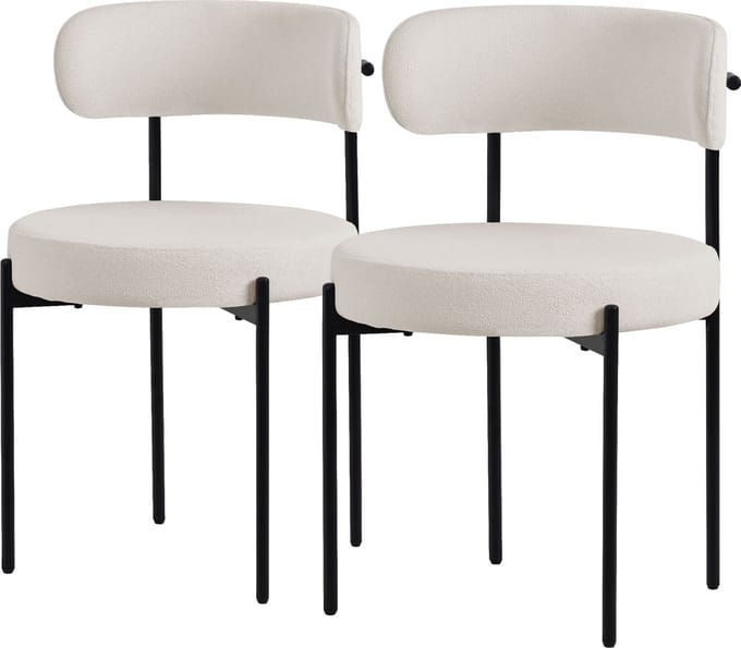 ML-Design eetkamerstoelen set van 2, keukenstoel in teddy stof wit, woonkamerstoel met rugleuning, gestoffeerde stoelen met zwarte metalen poten, ergonomische loungestoelen, stoelen voor eetkamer