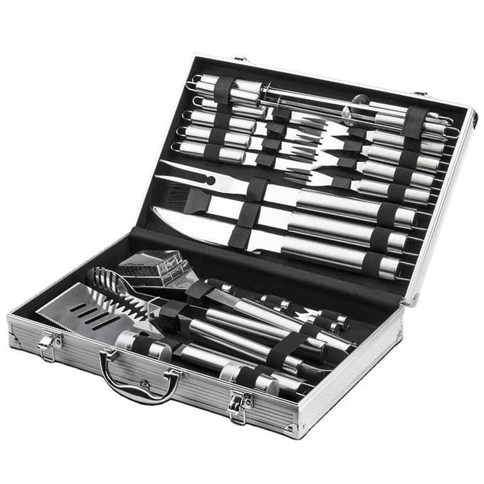 Ensemble d'outils pour barbecue en acier inoxydable avec étui, ustensiles pour griller la viande black