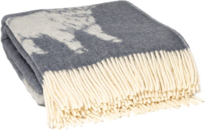 WOOOL Wollen Plaid - Highland Cow (Grijs) - 130x190cm - Omkeerbaar