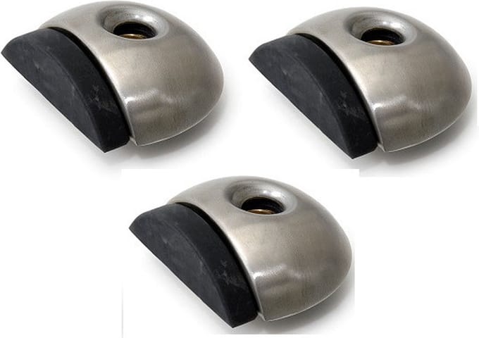 Dulimex Deurstopper/deurbuffer - 3x - D46mm - inclusief schroeven - RVS - zilver - vloermontage