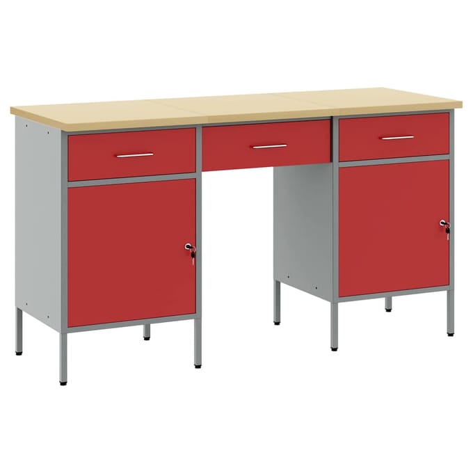 vidaXL - Werk - Cabinet - 3 - st - Rood - en - Grijs - Engineered - hout - en - staal