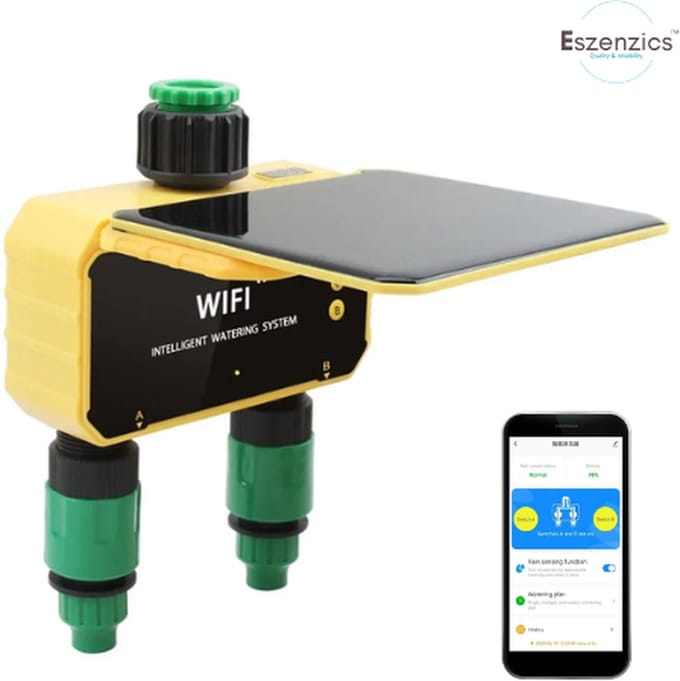 Eszenzics™ Beregeningscomputer V7 - App bestuurbaar - Dubbele uitgang - Regensensor - Solar - Zonnepaneel - Besproeiingscomputer - Beregeningscomputer