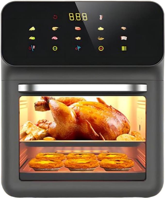 Airfryer Oven - Heteluchtfriteuse Combimagnetron - Veelzijdig Koken - Dubbele Temperatuurzone - 15L - Zwart