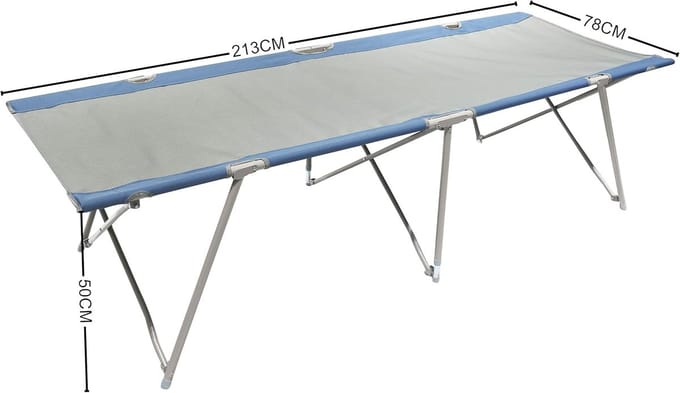 Camping Bed - Veldbed Polyester - Extra Slaapplaats - Robuust Stalen Frame - 212 x 80 cm - Grijs Blauw
