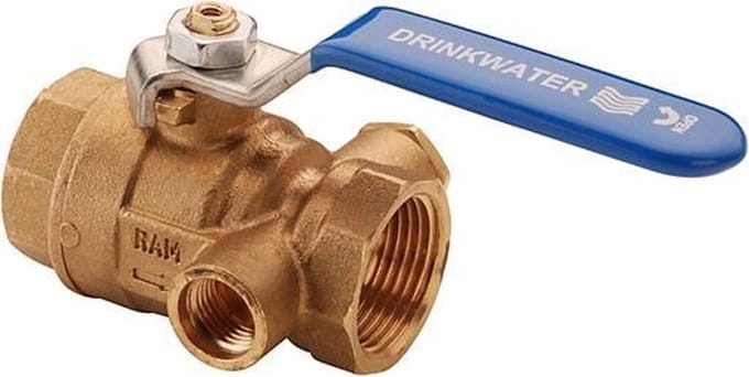 Raminex kogelkraan 2x 1/2 binnendraad + aftap 1/4