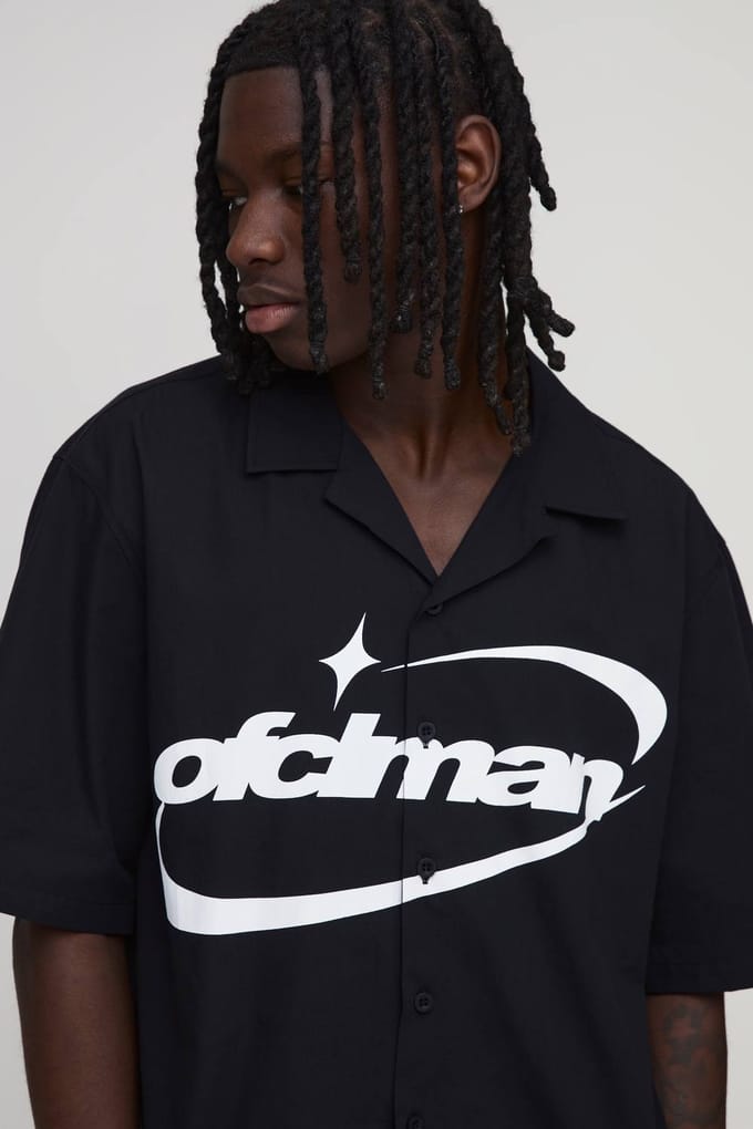 Oversized Boxy Shirt Met Ofclman Print En Korte Mouwen | Black | Size Medium