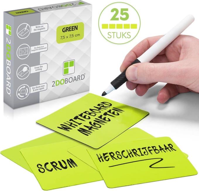 25 Whiteboard Magneten 7,5 x 7,5 cm Groen Herschrijfbaar - Scrum - Agile - Kanban - Lean