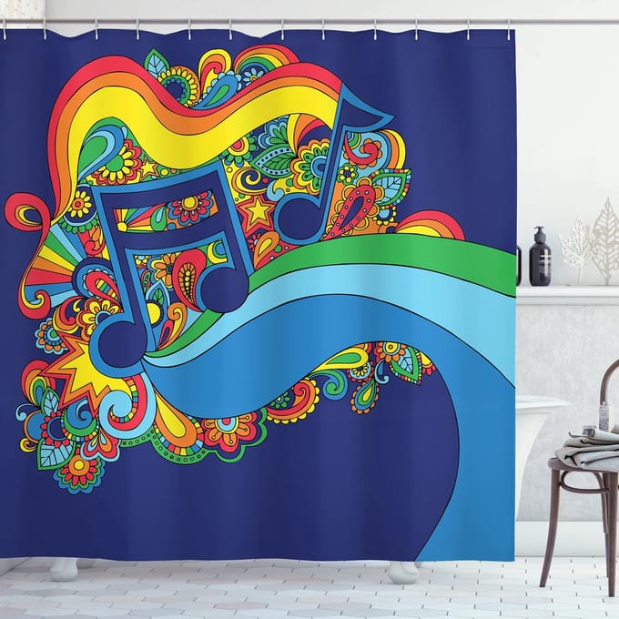 ABAKUHAUS Muziek Douchegordijn – 175x200 cm – Multicolor – 12 Haken