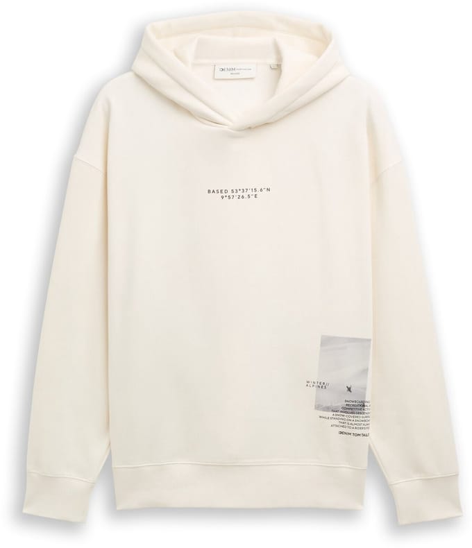 Tom Tailor Denim - Relaxed hoodie sweatshirt met print - Maat S - Wool White