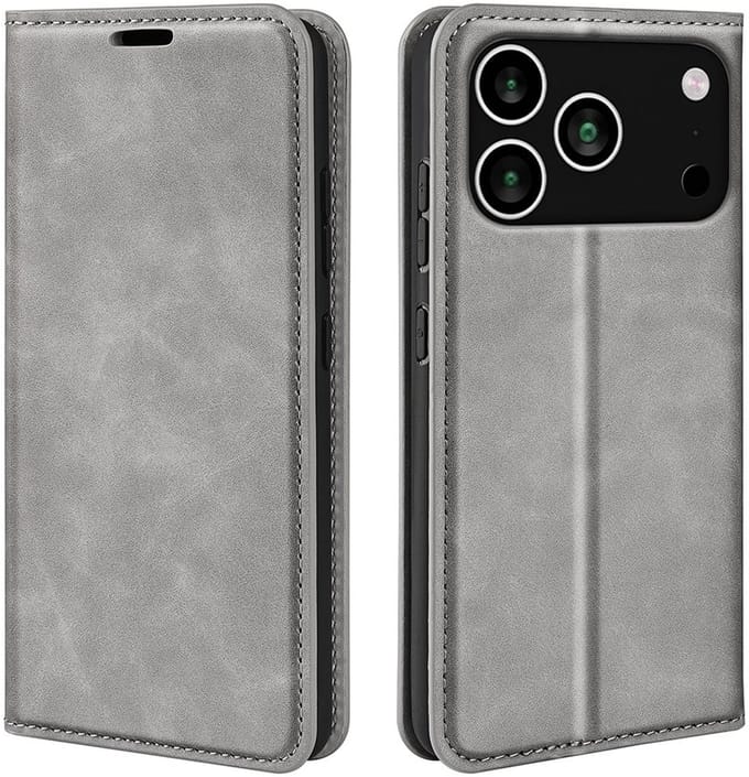 MobyDefend Hoesje - Geschikt voor iPhone 17 Pro Max - Luxe Wallet Bookcase (Magnetische Sluiting) - Grijs