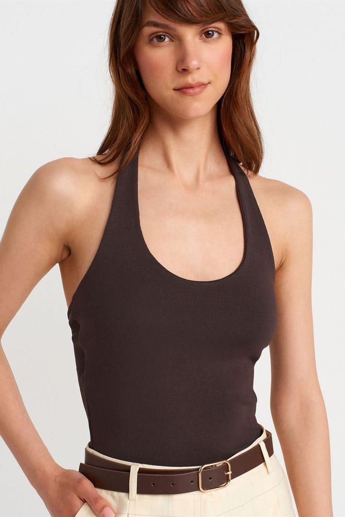 Ribbelige Halternek Mouwloze Blouse