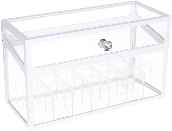 Make-up organizer/opberger 14-vaks met deksel 24 x 10 cm van glas - Make-up houder