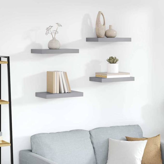 vidaXL - Wandschappen - zwevend - 4 - st - 23x23,5x3,8 - cm - MDF - grijs