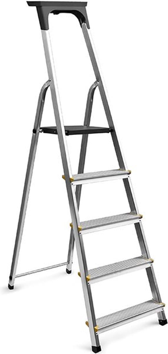 ALU trapladder 5 treden met gereedschapshouder