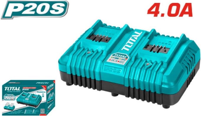 Total Tools Snellader Twinport 20V - 4,0A - Twee accu's tegelijk laden