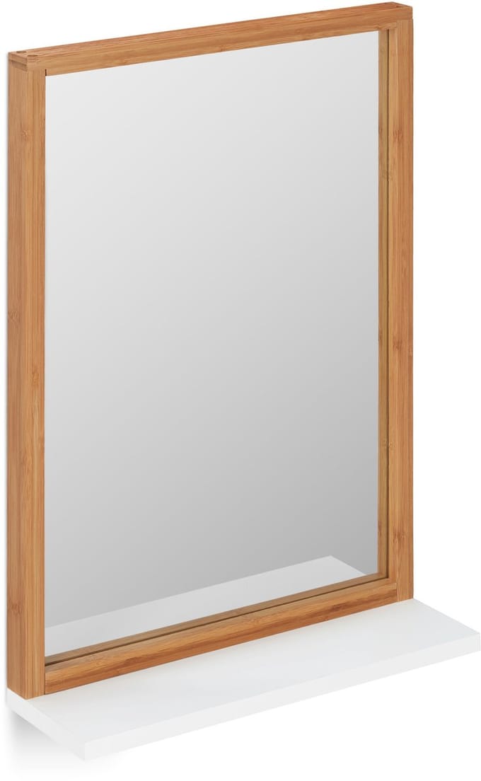 spiegel met plankje - rechthoekig - hangend - bamboe - mdf - badkamer - natuur-wit