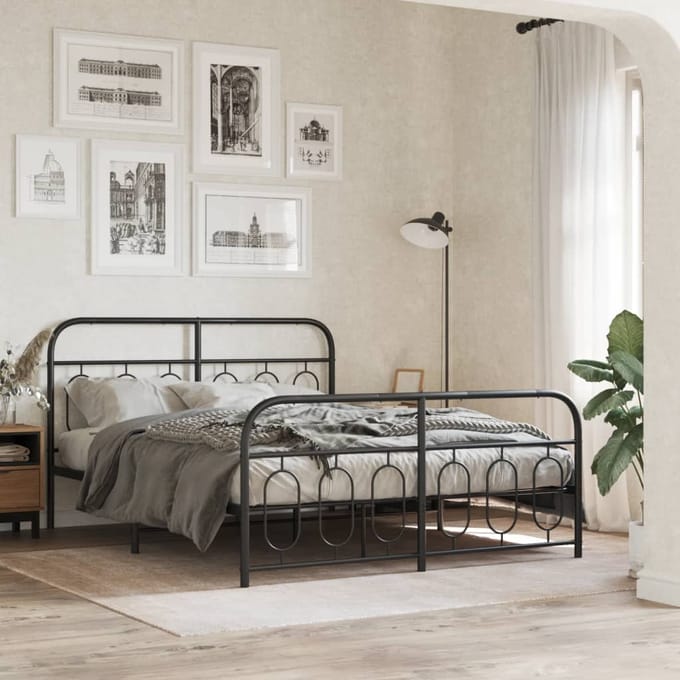 vidaXL - Bedframe - met - hoofd- - en - voeteneinde - metaal - zwart - 135x190 - cm