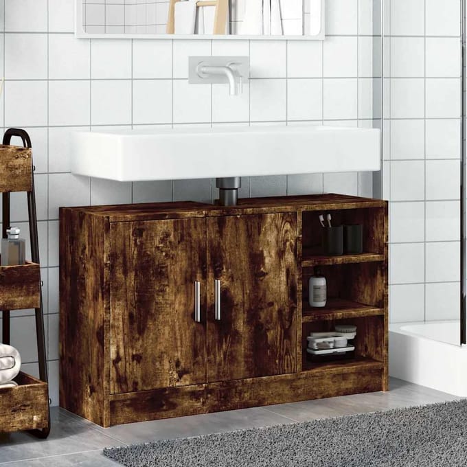 vidaXL - Wastafelkast - 90x29x55 - cm - bewerkt - hout - gerookt - eikenkleurig