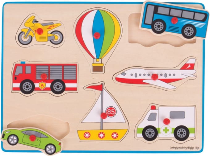 Bigjigs Wooden Stud Puzzle Vehicles 8 pieces. Hout