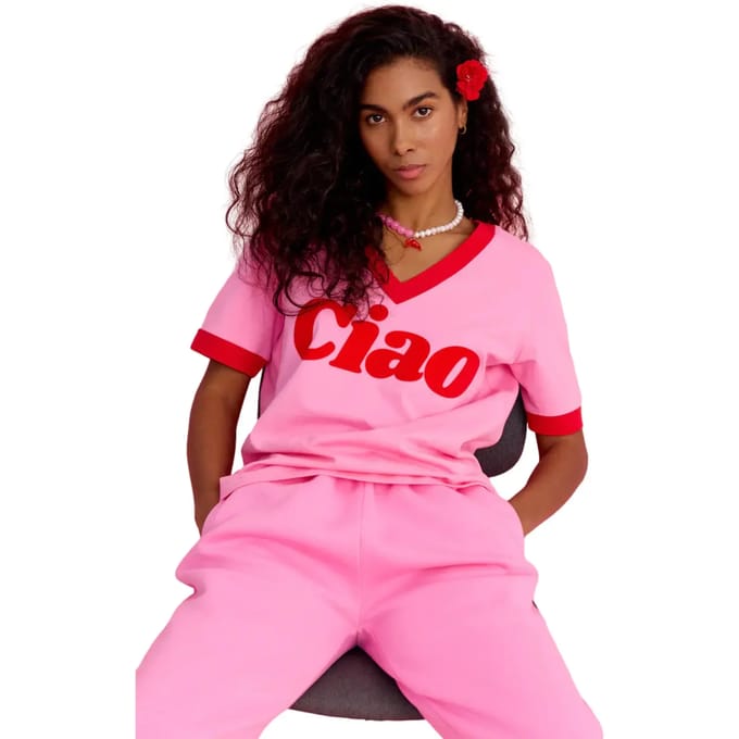 Dames-T-shirt met V-hals She is Sunday Ciao