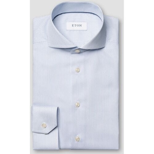 Eton Overhemd Fine Stripe Cotton Twill Donker Blauw / male
