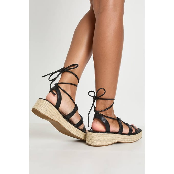 boohoo Dames Sandalen Met Bandjes Gladiator Espadrille Plateauzool | Black | Maat: 4