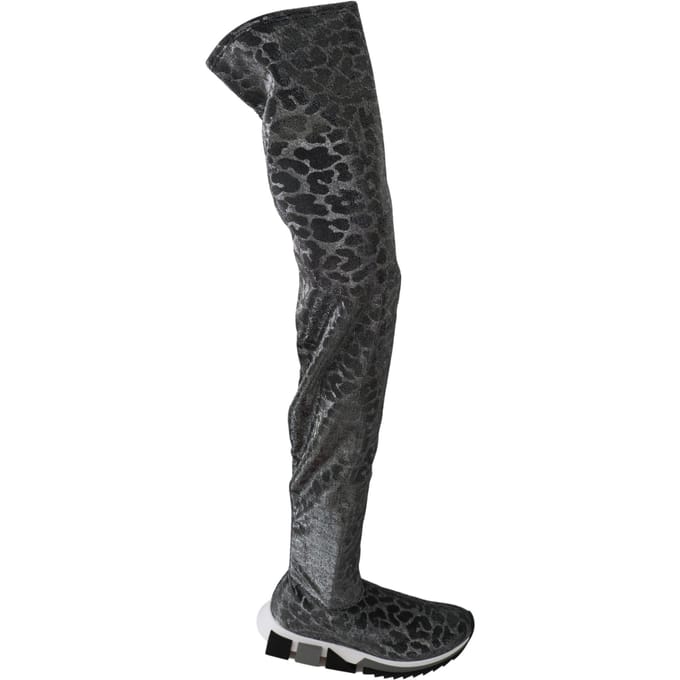 Dolce & Gabbana Vrouwen Grijs Luipaard Hoge Top Sneakers Booties Schoenen