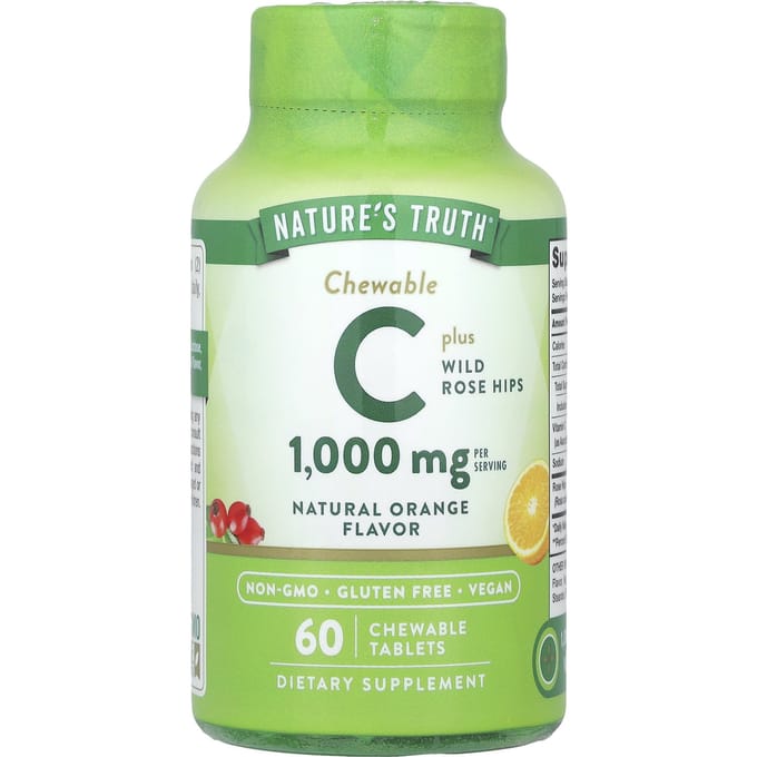 Nature's Truth, Vitamine C Plus Wilde Rozenbottel, Natuurlijke Sinaasappel, 1.000mg, 60 kauwtabletten (500mg per tablet)