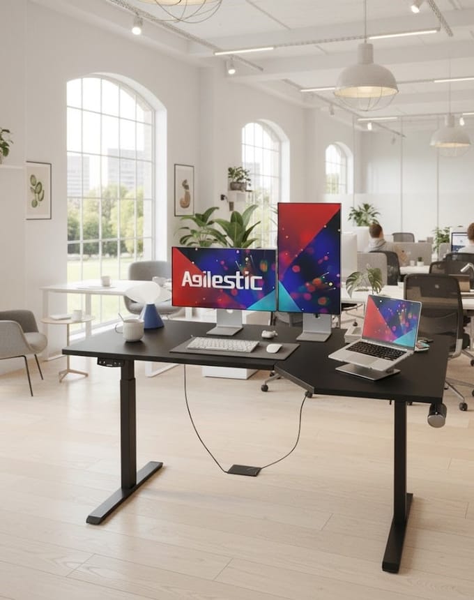 Ergonomisch In Hoogte Verstelbaar L-Vormig Sta-Bureau 150 cm - Bellaverowonen