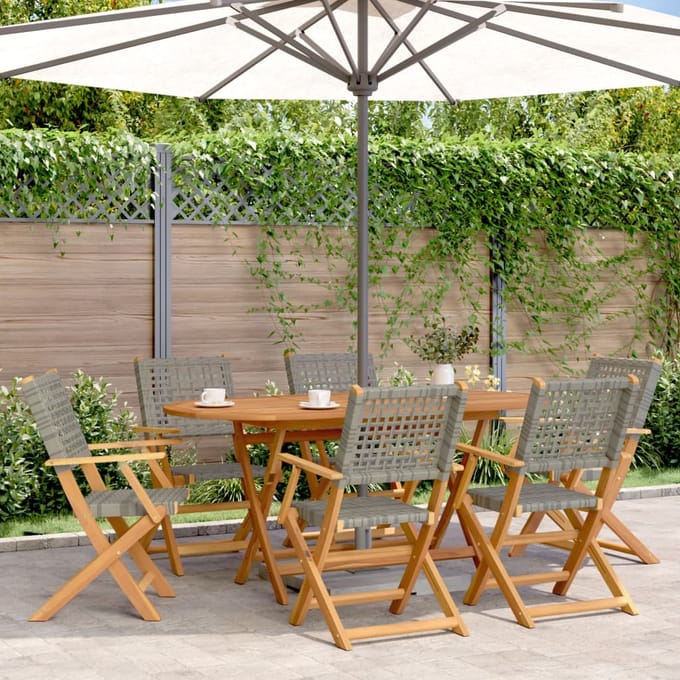 vidaXL - Opklapbare - stoelen, - 6 - stuks, - grijs, - van - polyrotan - en - massief - hout.