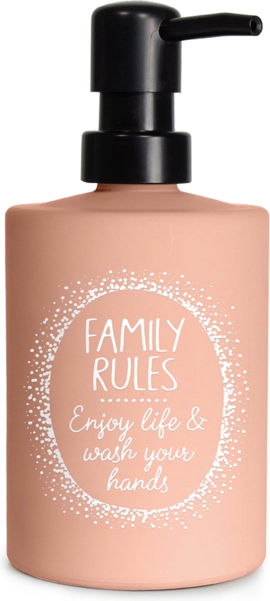 Creaties van hier - zeeppompje family rules met houten hartje - glas