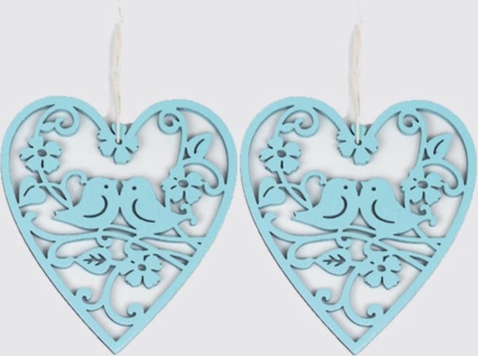 2x Muurdecoratie Decohanger Vogels turkoois blauw
