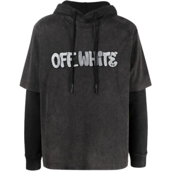Gebroken witte GM vintage grijze hoodie met dubbele mouwen
