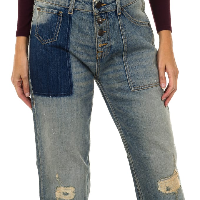 Damesbroek met lang versleten en gescheurd denimeffect 6Y5J13-5D2YZ