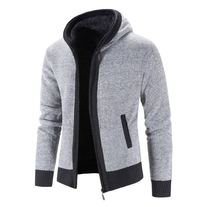 Fleece gewatteerde trui jas effen kleur vest met capuchon heren M lichtgrijze kleur