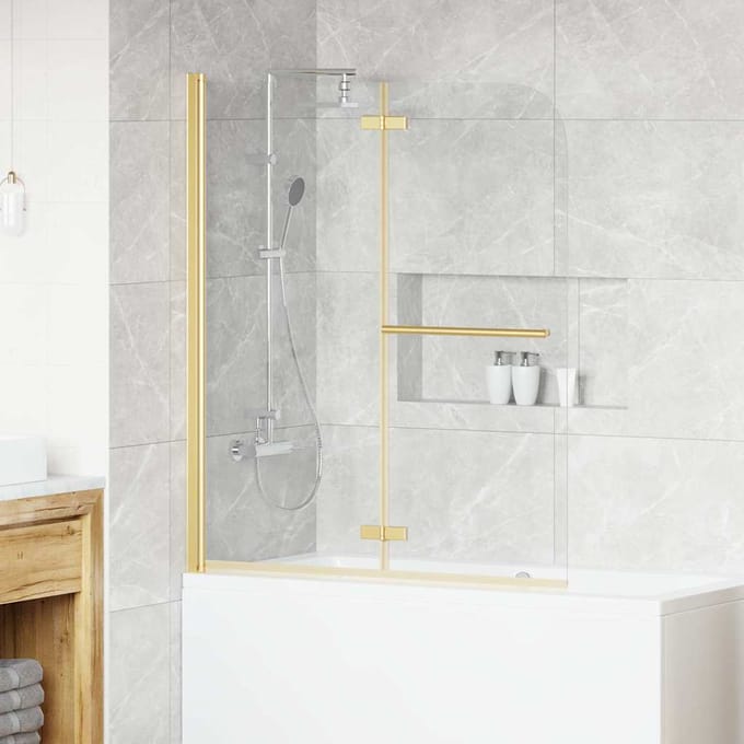 vidaXL - Douche - Omheining - Transparant - en - Goud - 120 - x - 140 - cm