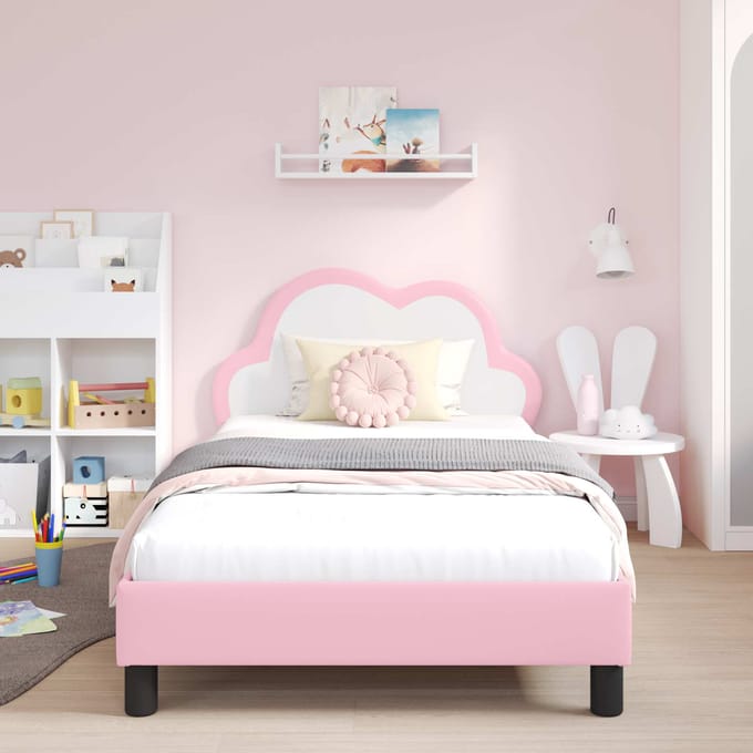 vidaXL - Kinderen - bedframe - met - hoofdboard - Roze - 90 - x - 190 - cm - PU