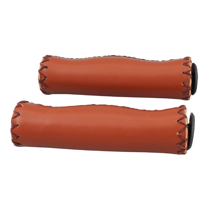 1 Paire Poignées de Guidon de Vélo en PU Cousues Main avec Bouchon Brown