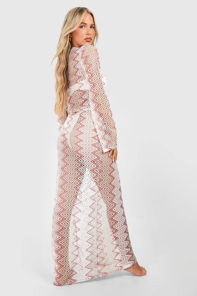 boohoo Dames Zig Zag Knit O-ring Beach Maxi Jurk | Wit | Maat: Medium