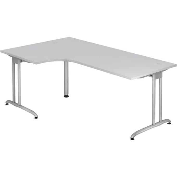Hoekbureautafel 90° TARA, C-poot, rechthoek, B 2000 mm, lichtgrijs