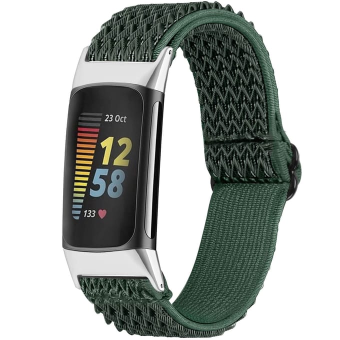 Elastisch nylon bandje - Geschikt voor Fitbit Charge 5 - Groen
