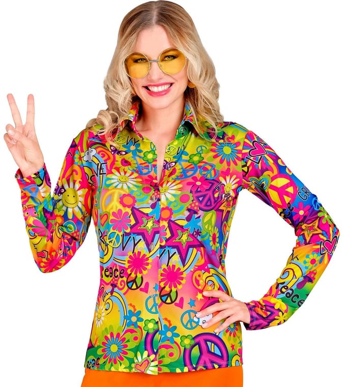 Jaren 70 shirt love&peace dames