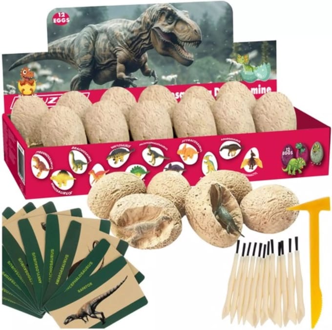 Kruzzel Dinosaur Mine - 12 Opgravingsset voor Kinderen - Educatief Speelgoed