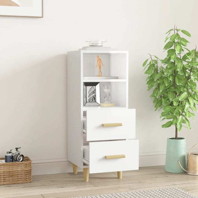 vidaXL - Dressoir - 34,5x34x90 - cm - bewerkt - hout - hoogglans - wit